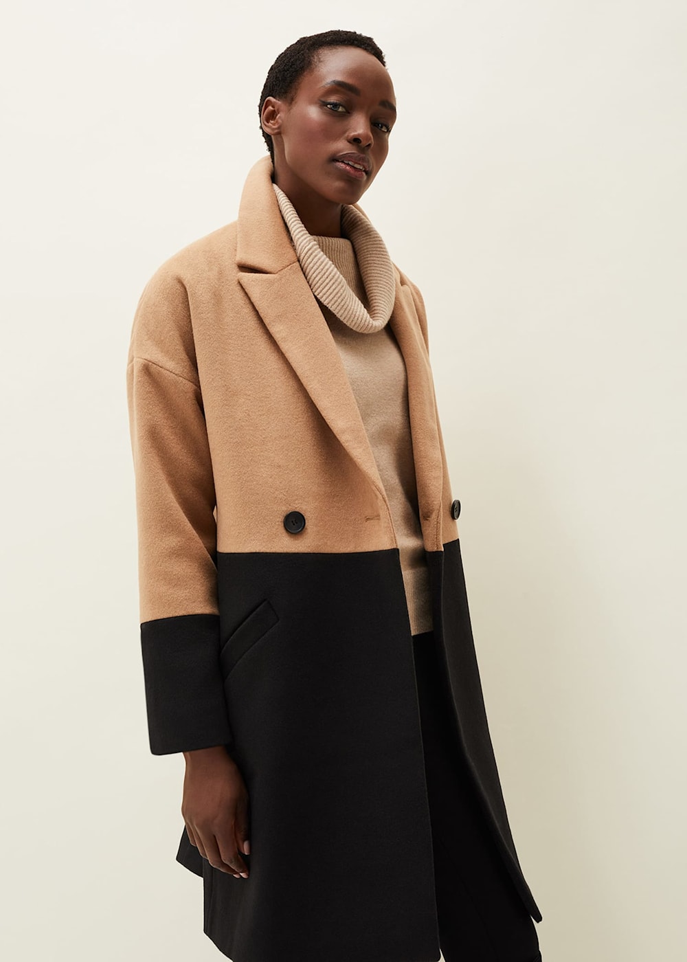 Colour block wool coat online