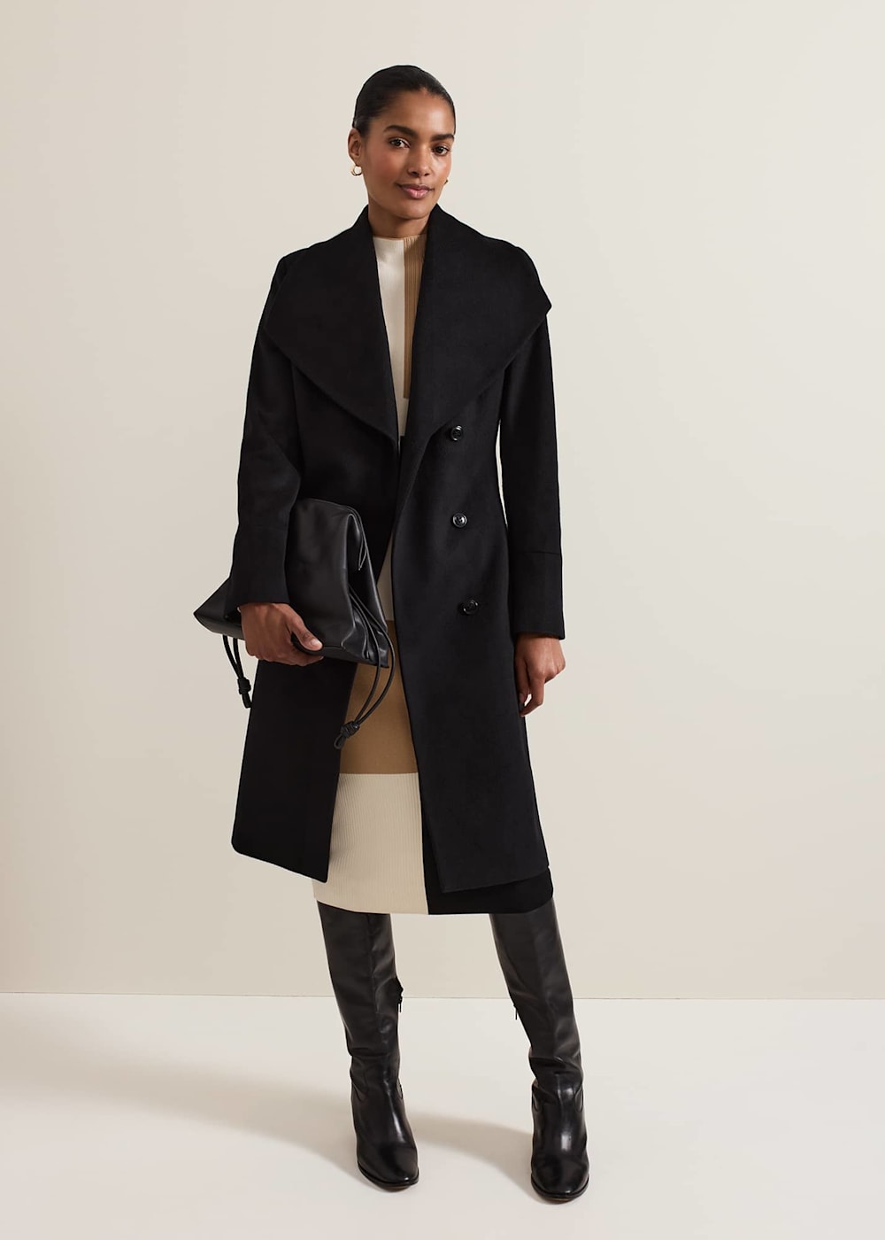 Black coat with belt shop