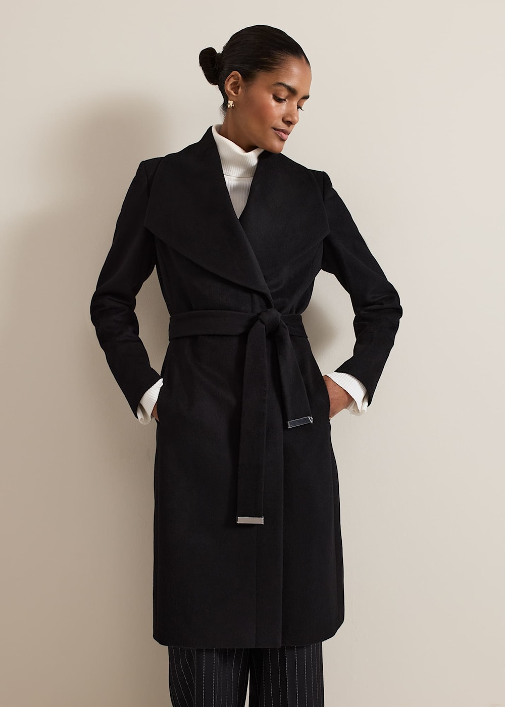 Navy wool belted coat sale