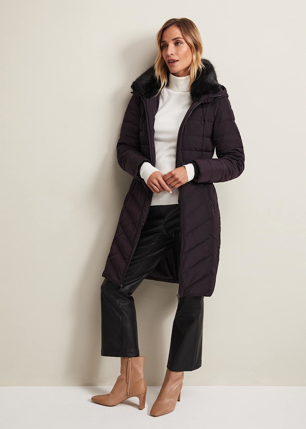 Long burgundy puffer coat best sale