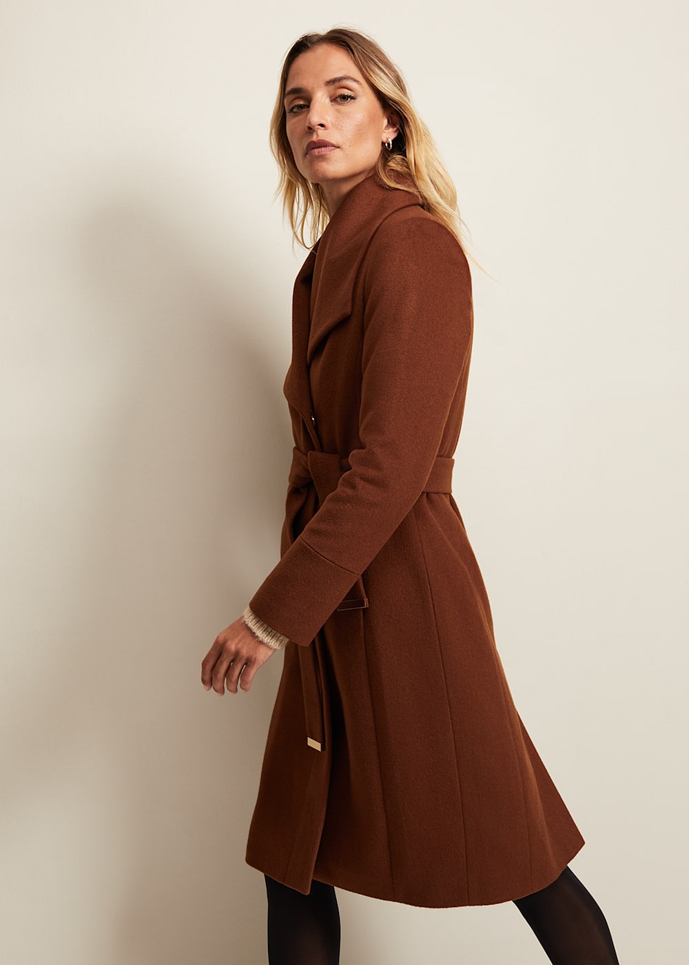 Tan belted coat on sale