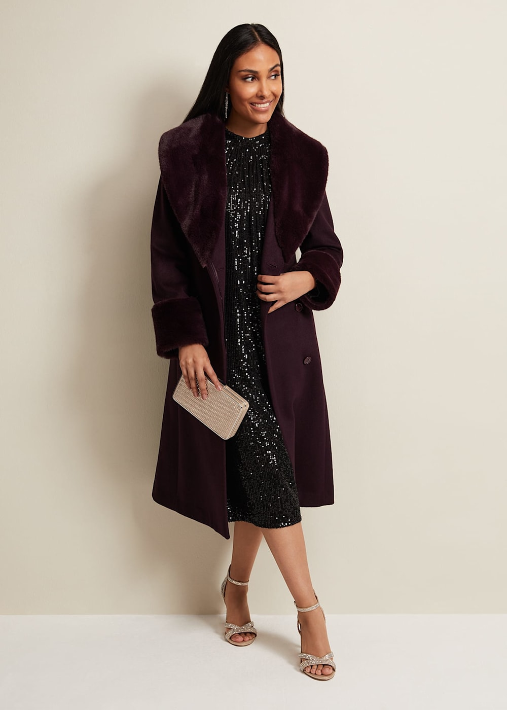 Petite Zylah Faux Fur Collar Wool Coat Phase Eight AU