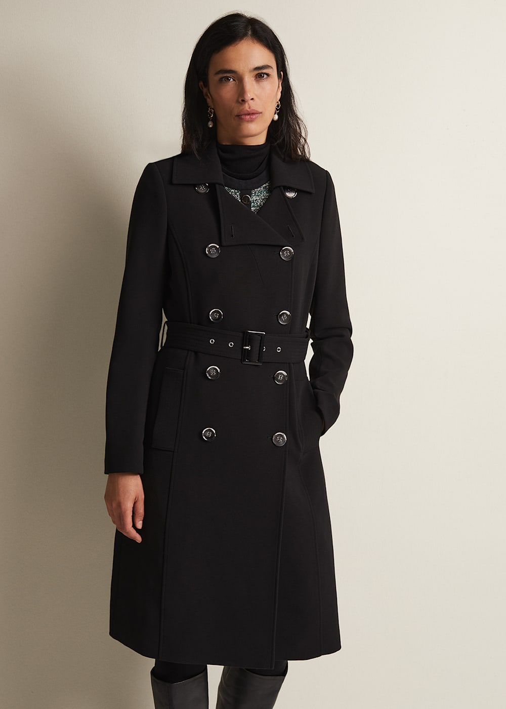 Layana Black Smart Trench Coat Phase Eight UK