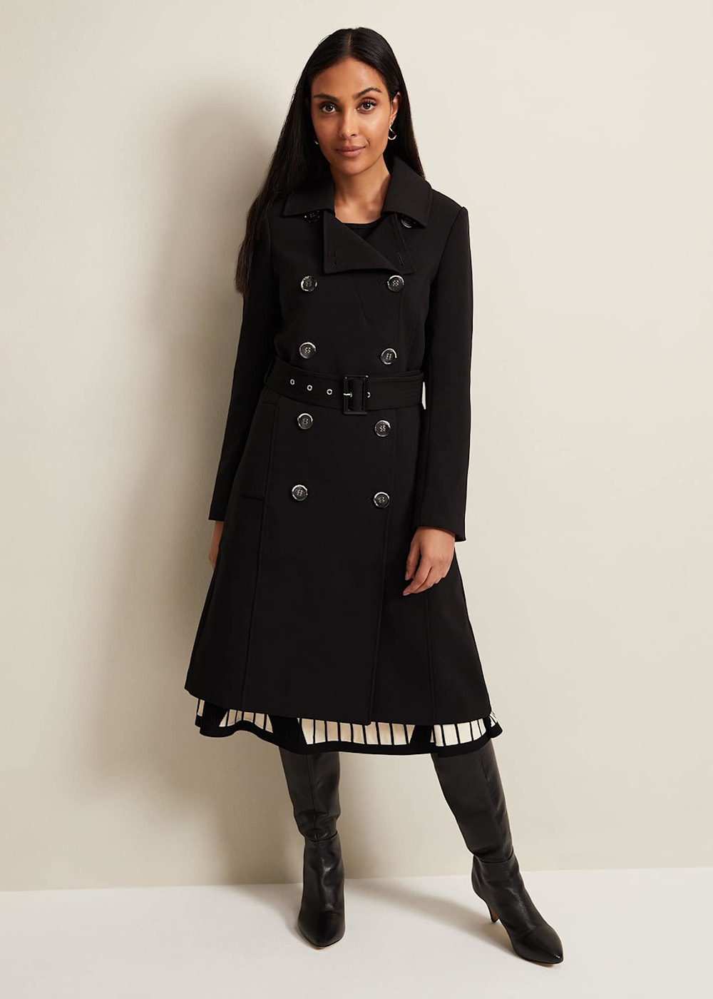 Petite Layana Black Smart Trench Coat Phase Eight ROW