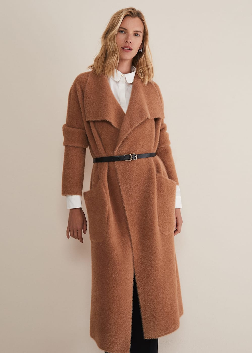 Natasha Waterfall Fluffy Belted Coat Phase Eight UK