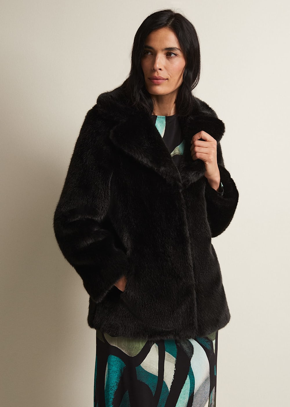 Black faux fur coat uk sales