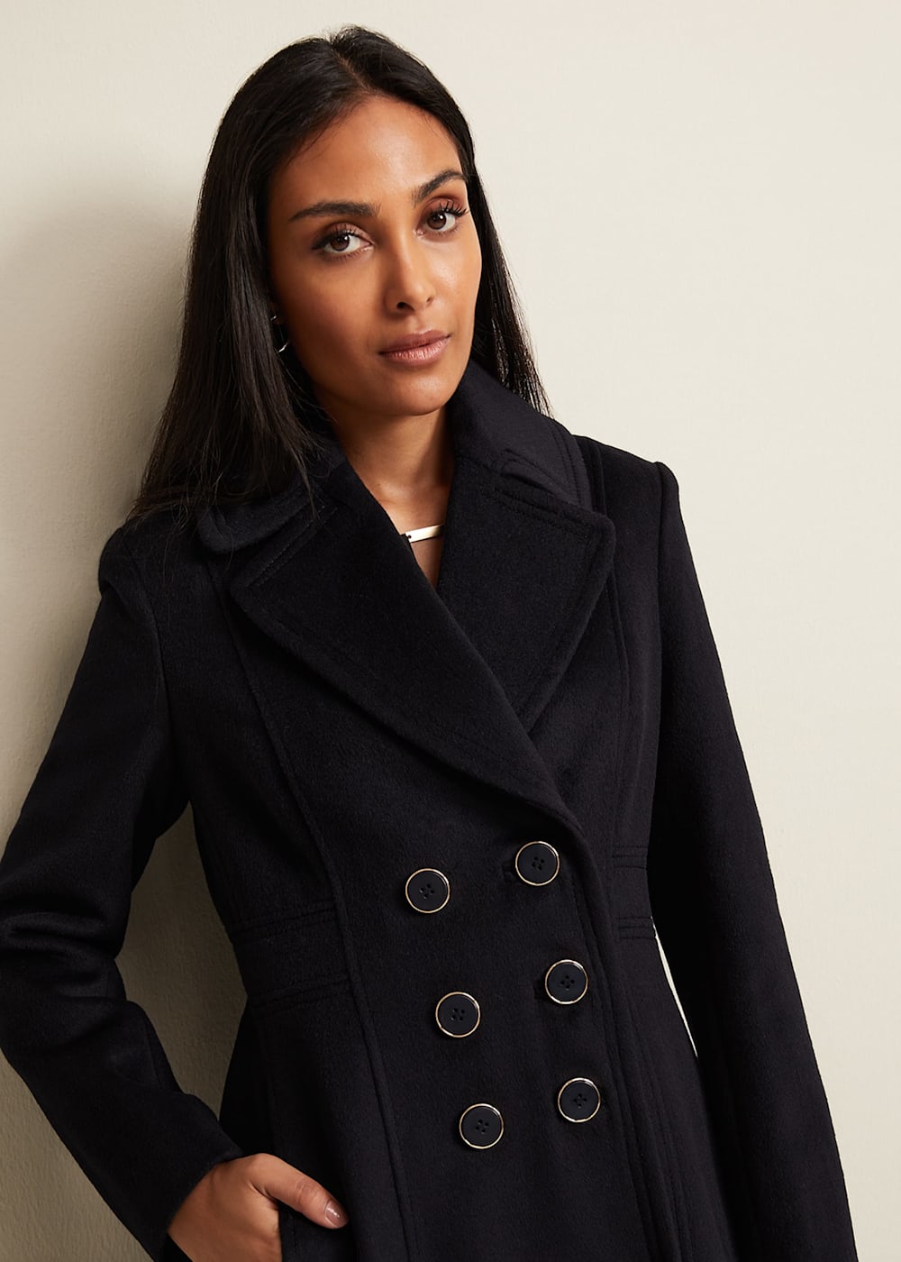 Phase Eight Petite Sandra Wool Fit and Flare Coat Navy Size 6