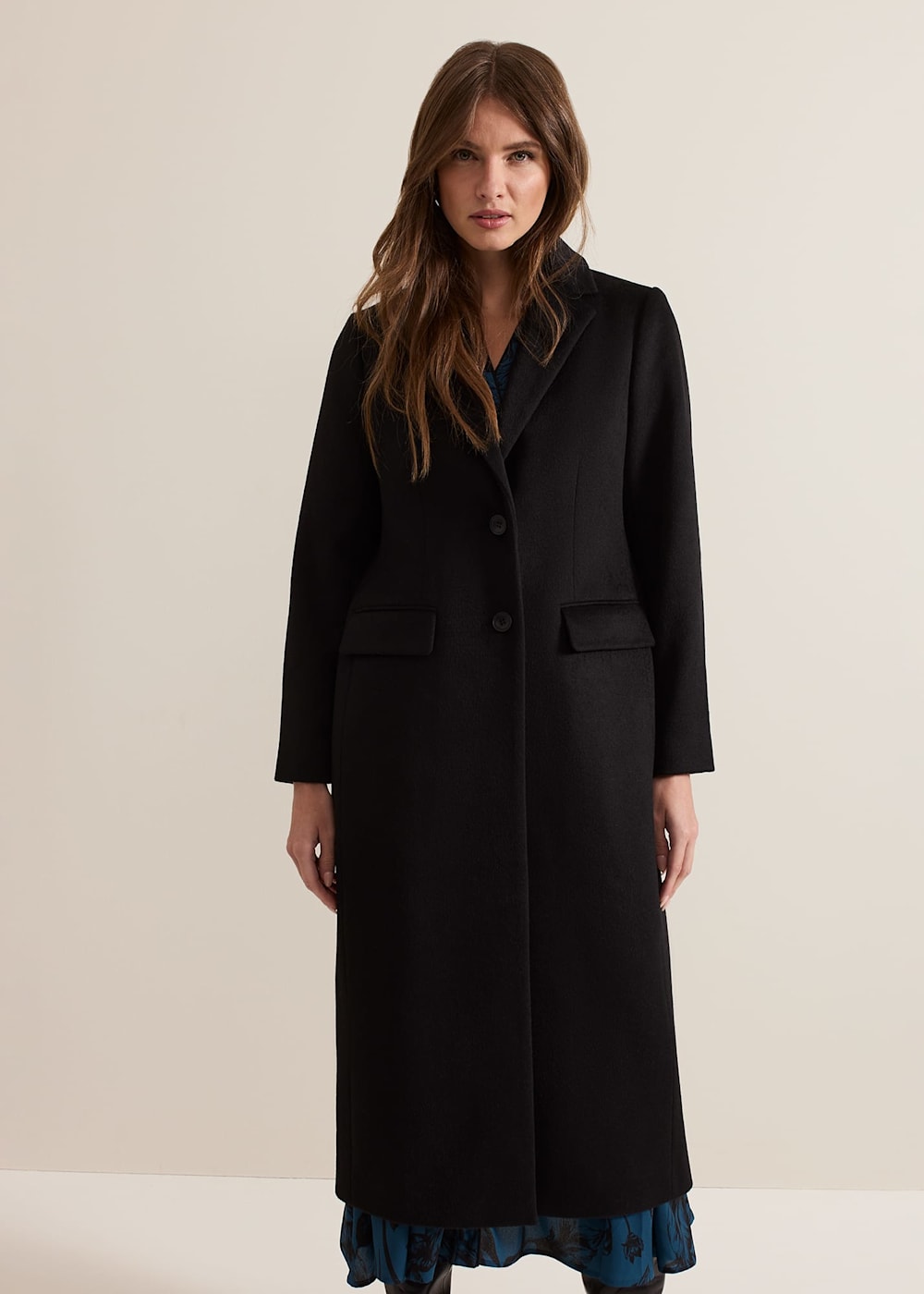 Petite long black wool coat top