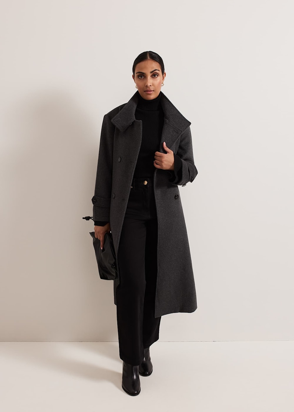 Petite black funnel neck coat discount