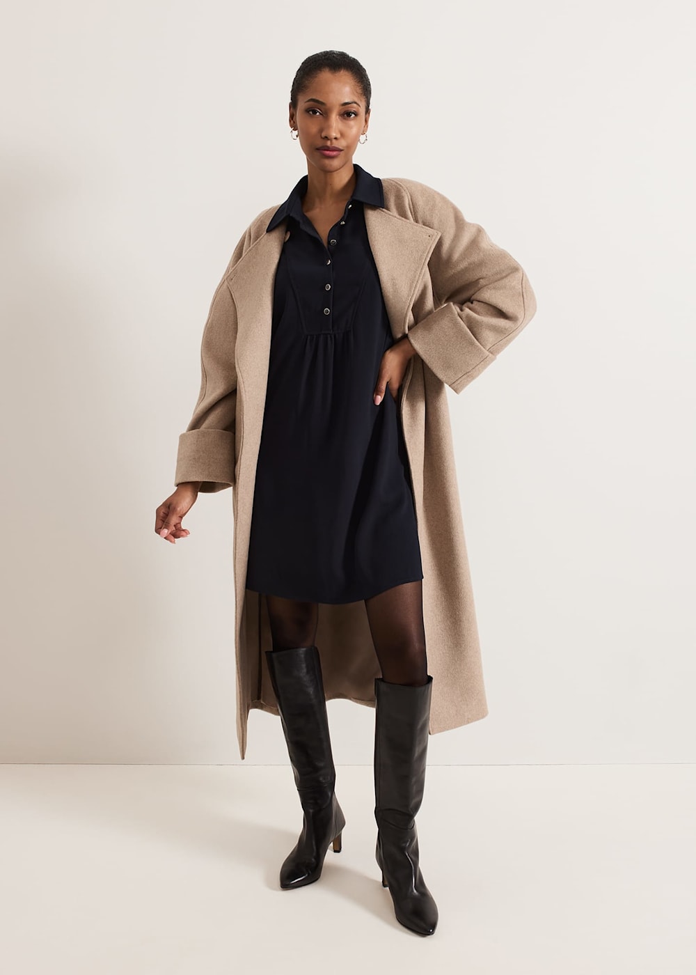 Aoife Collarless Wool Wrap Midi Coat Phase Eight UK