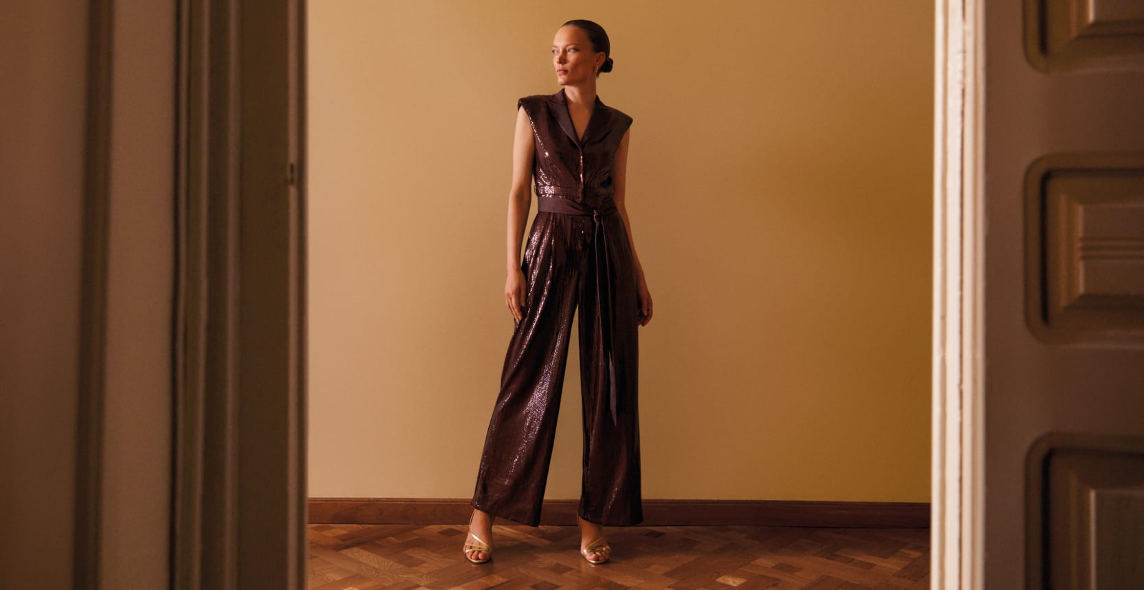 Woman wearing Phase Eight jumpsuit