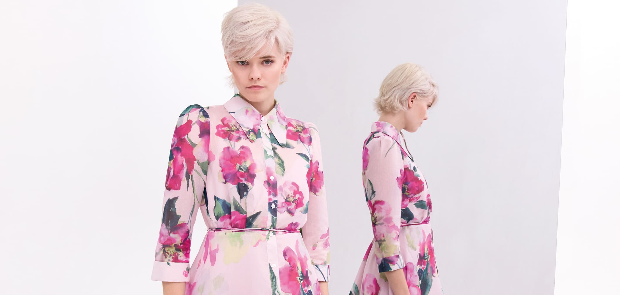 Woman wearing Phase Eight floral dress