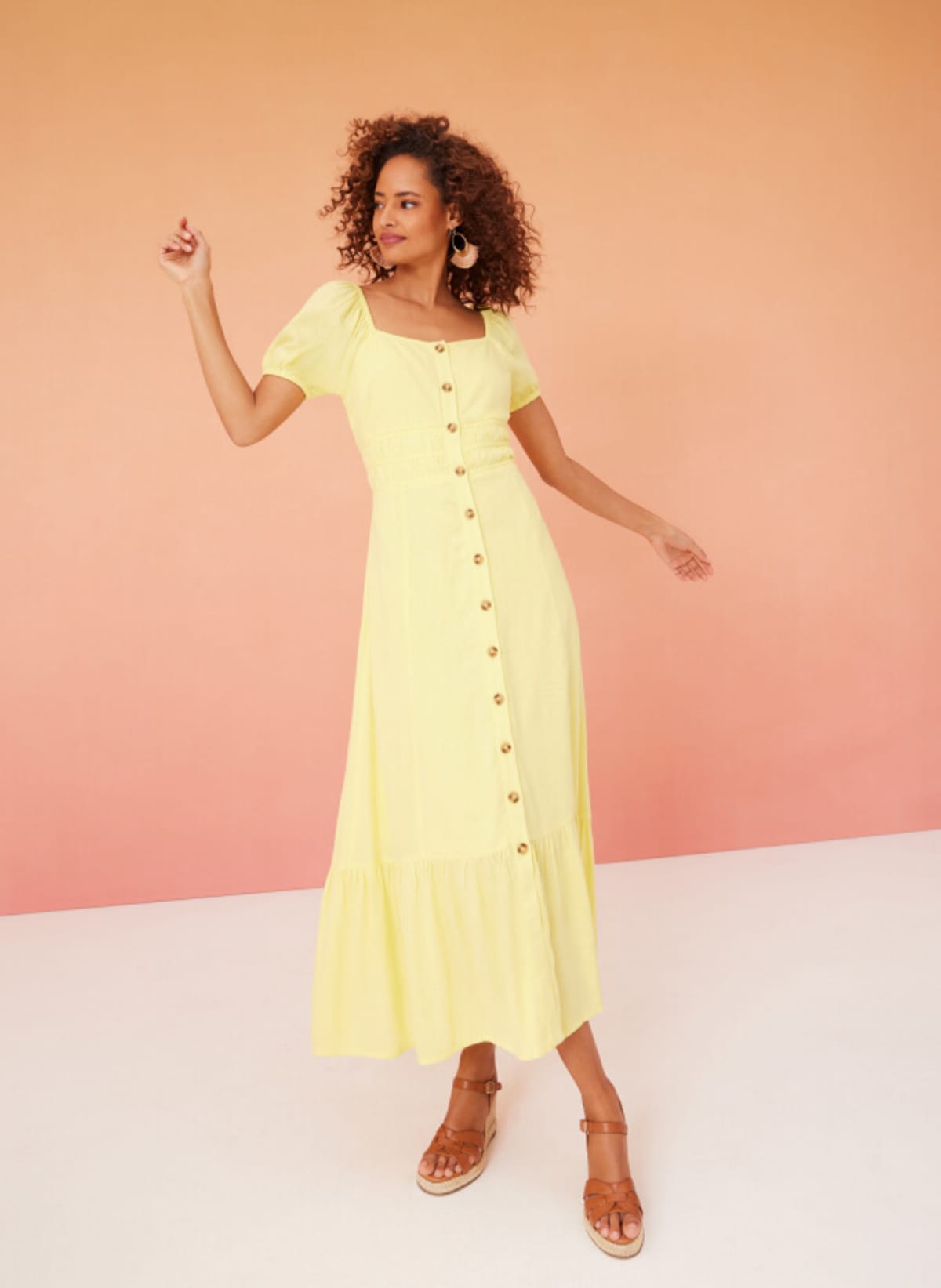 Woman wearing yellow dress