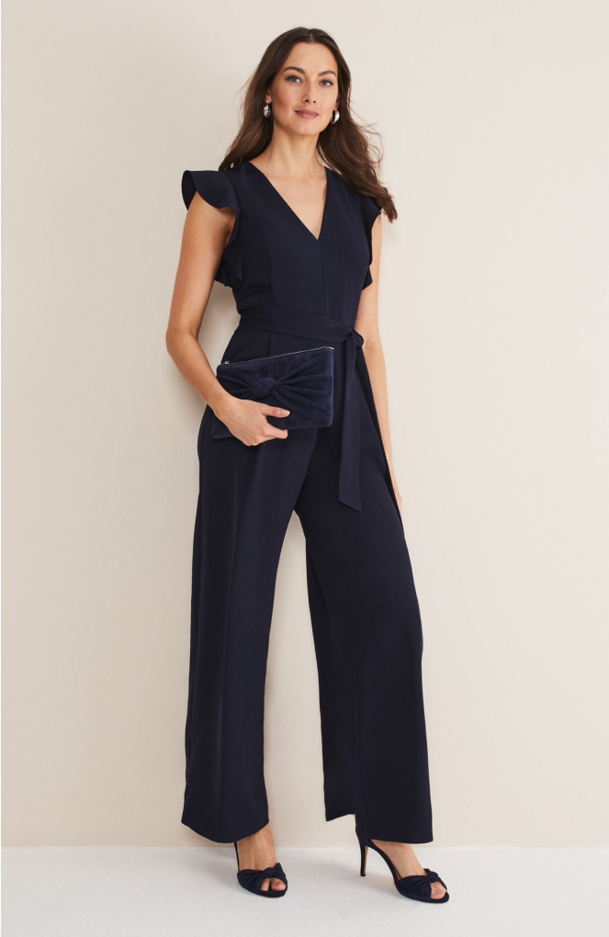 Woman wearing Phase Eight Kallie V-Neck Frill Jumpsuit