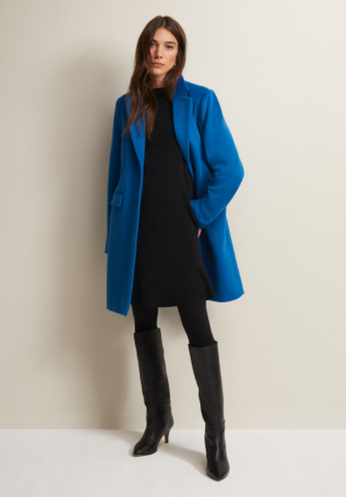 Woman wearing Phase Eight Lydia Blue Wool Smart Coat