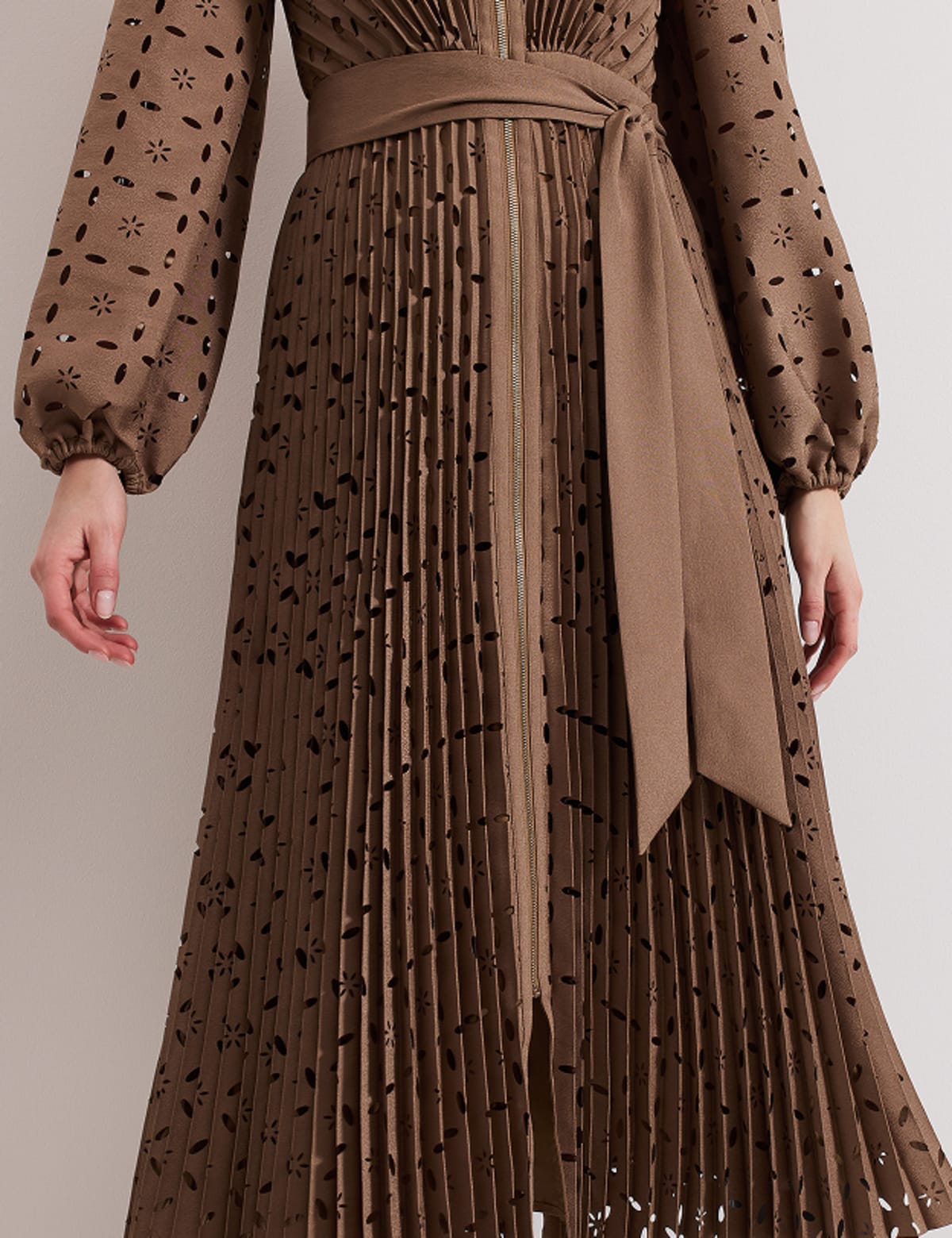Woman wearing Phase Eight cutwork dress