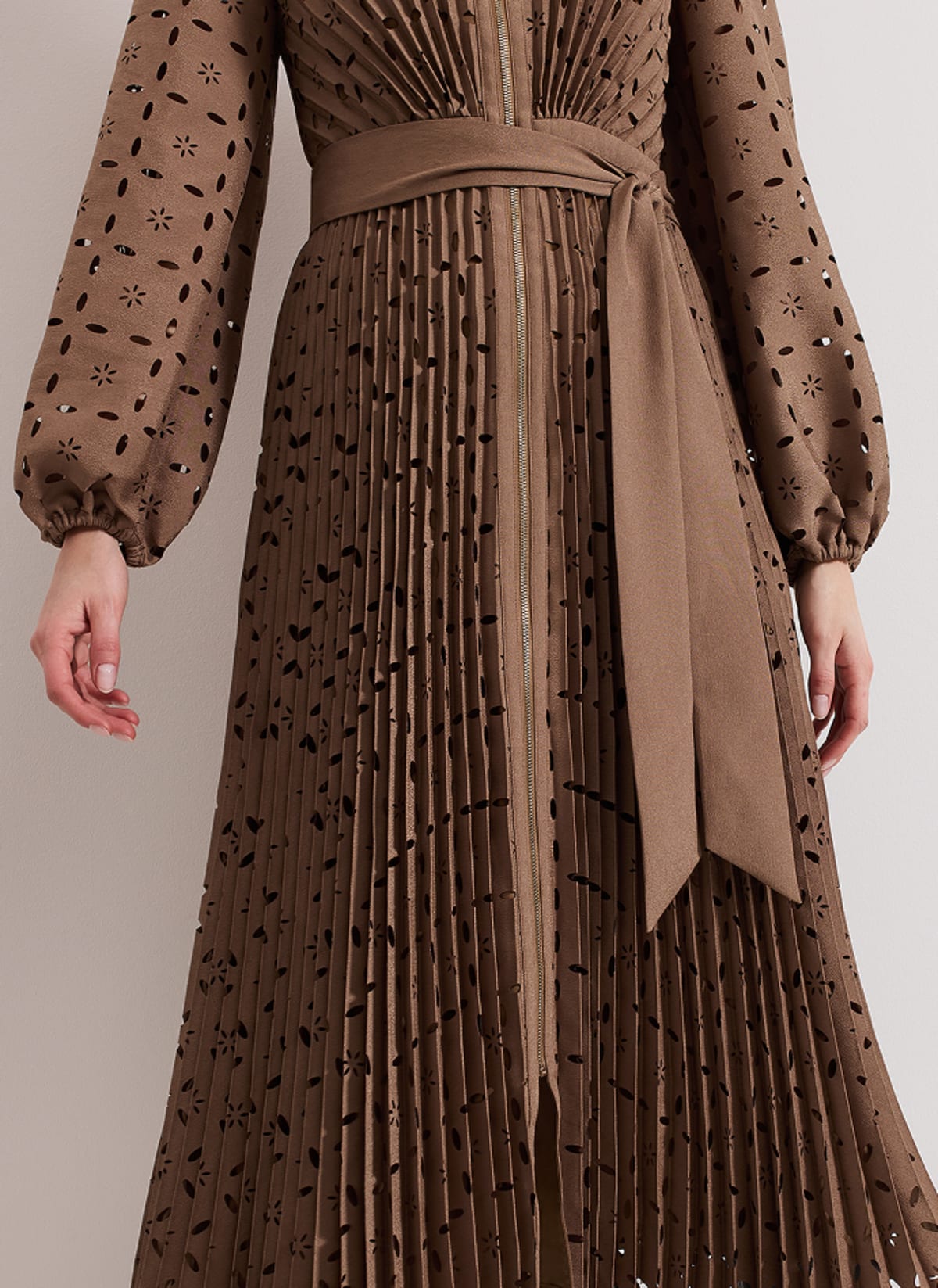 Woman wearing Phase Eight cutwork dress