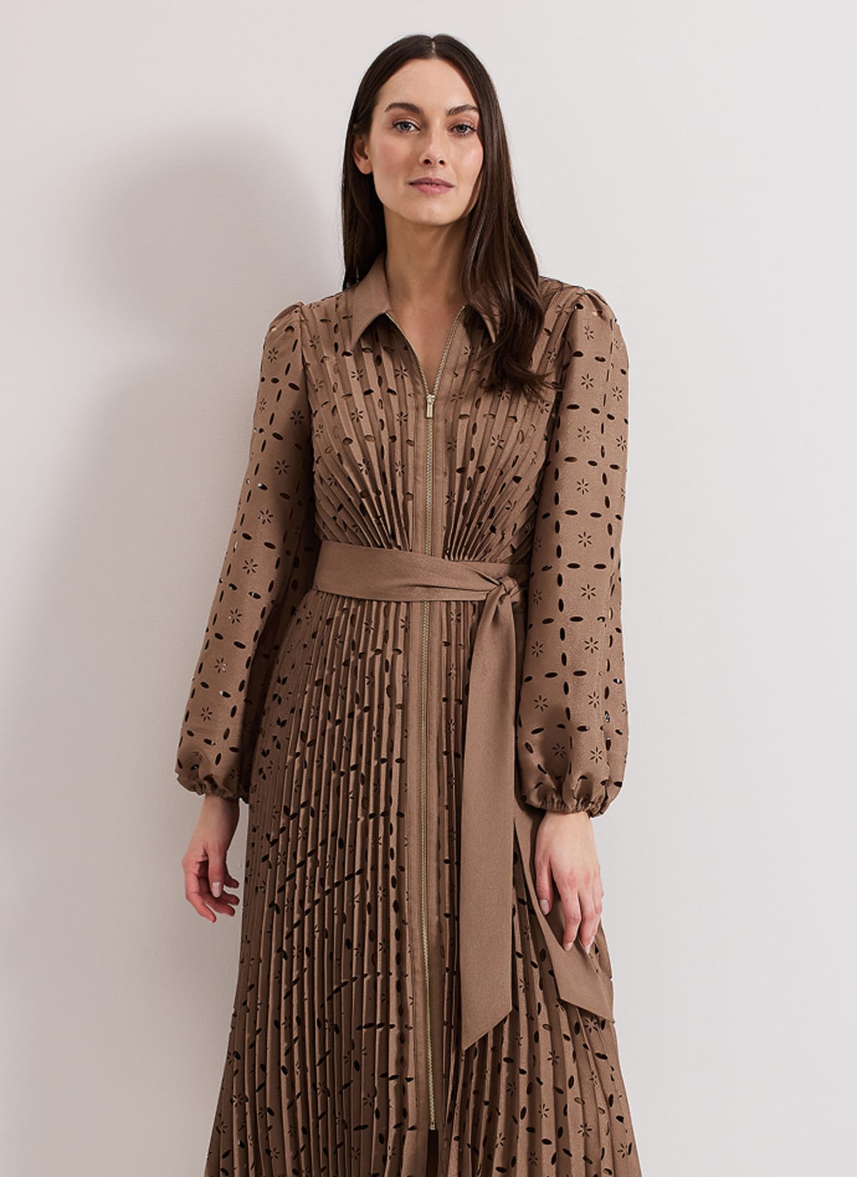 Woman wearing Phase Eight cutwork dress