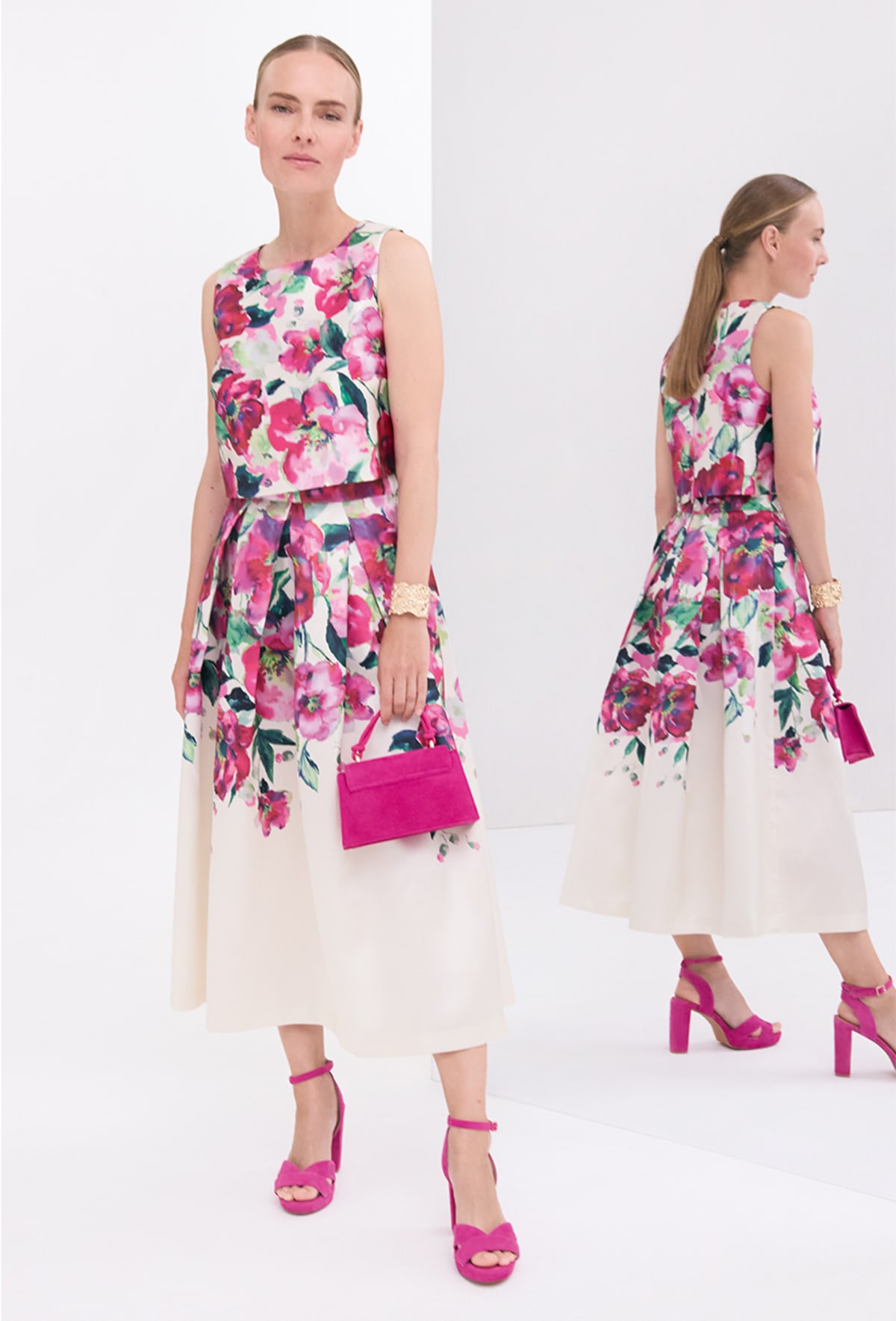 Woman wearing Phase Eight floral co-ord
