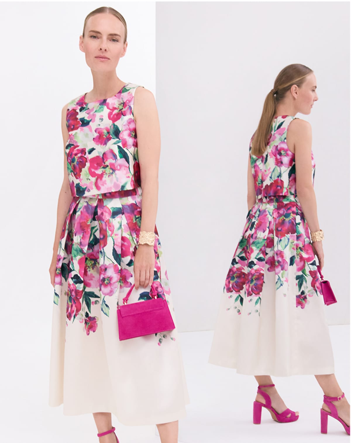 Woman wearing Phase Eight floral co-ord