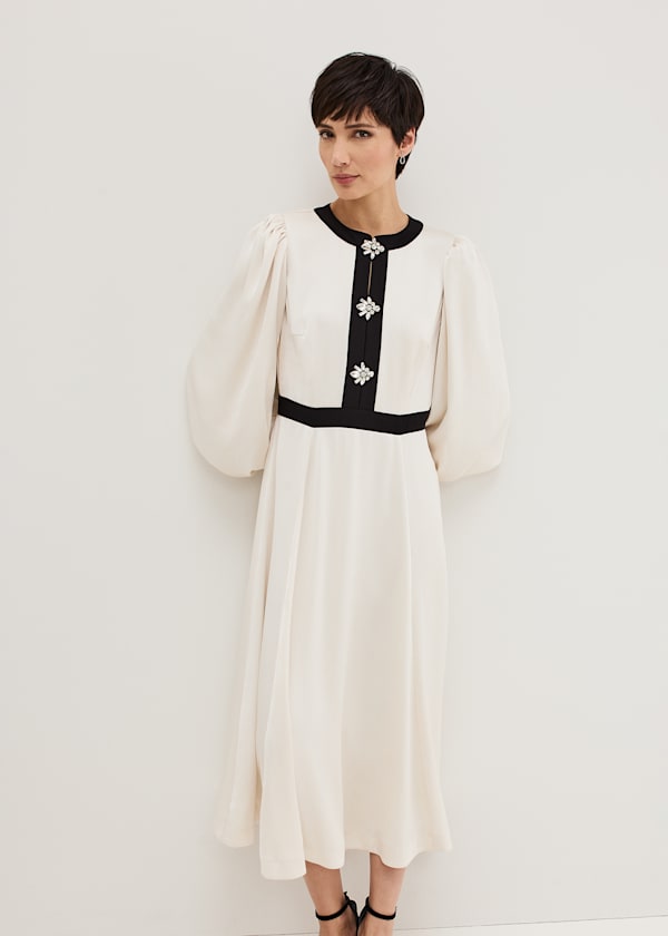 Elizabeth Embellished Puff Sleeve Midi Dress