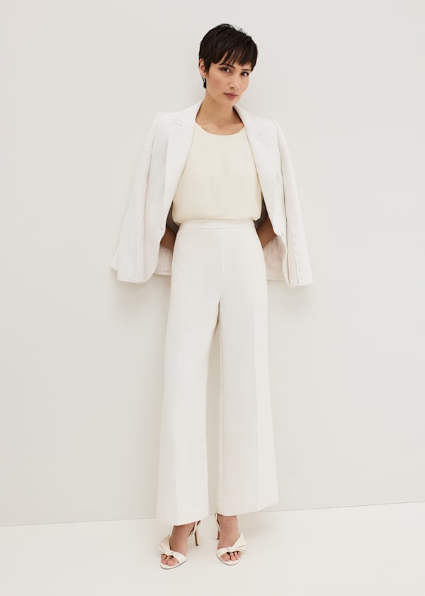 Bridgette Cream Textured Wide Leg Trousers