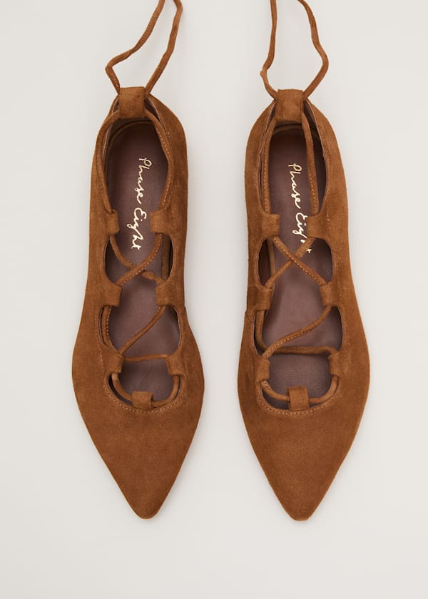 Tan Tie Flat Shoes