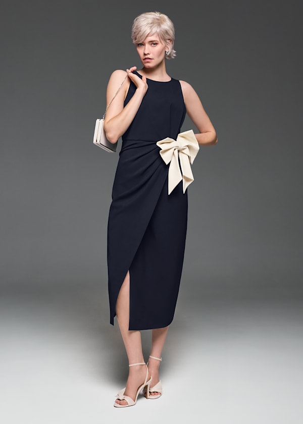 Sophia Navy Bow Midi Dress