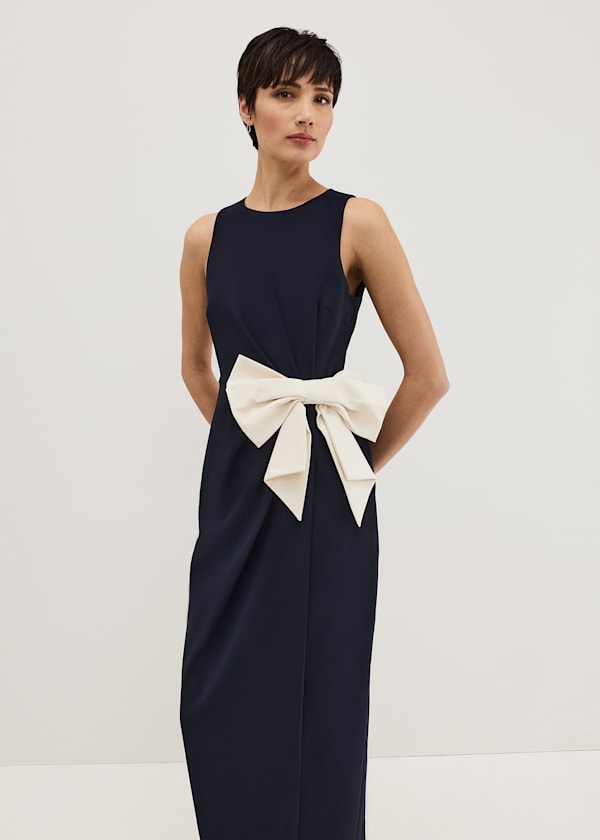 Sophia Navy Bow Midi Dress