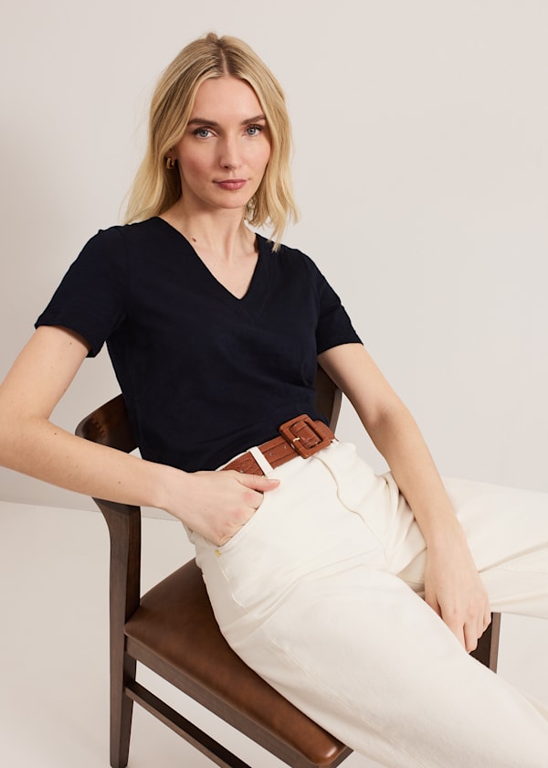Elspeth Navy V Neck Top