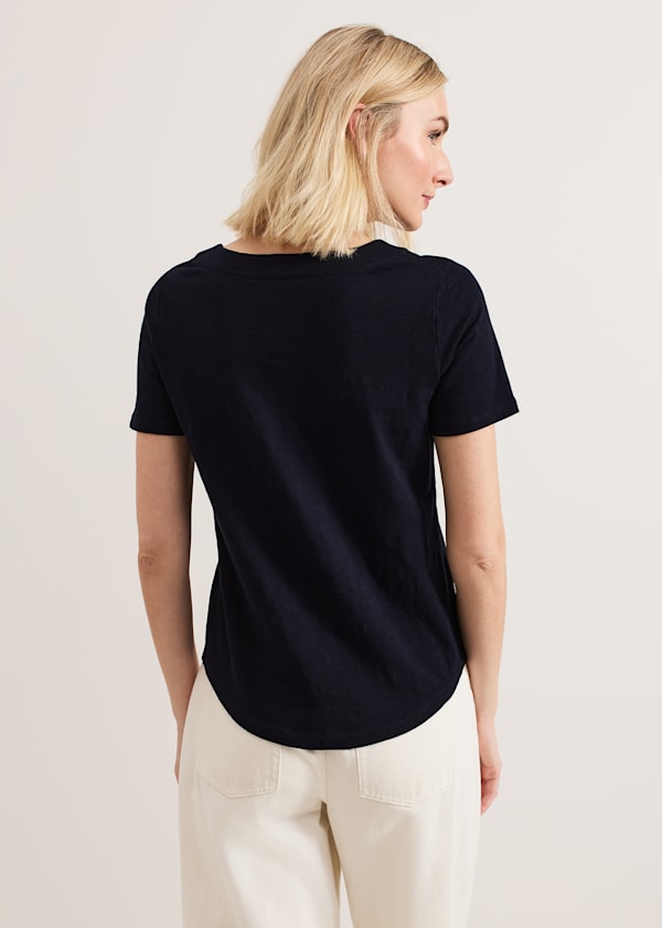 Elspeth Navy V Neck Top