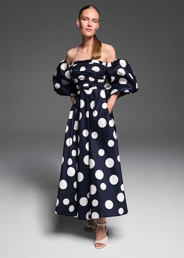 Marilyn Puff Sleeve Polka Dot Maxi Dress
