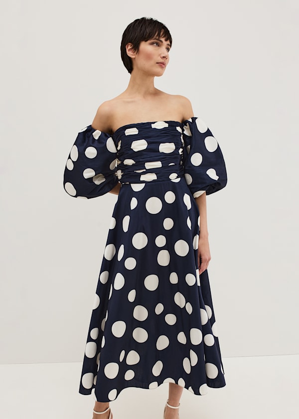 Marilyn Puff Sleeve Polka Dot Maxi Dress