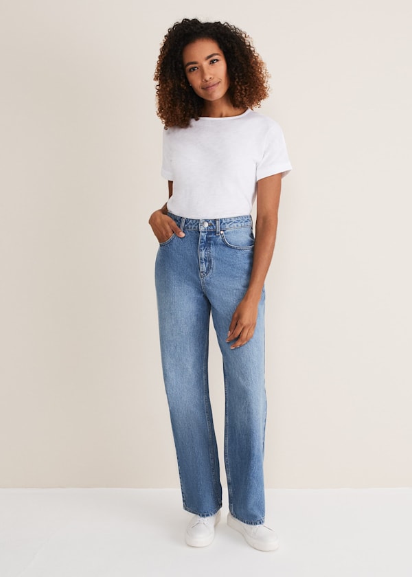 Eleyana Jeans mit weitem Bein in mittlerer Waschung