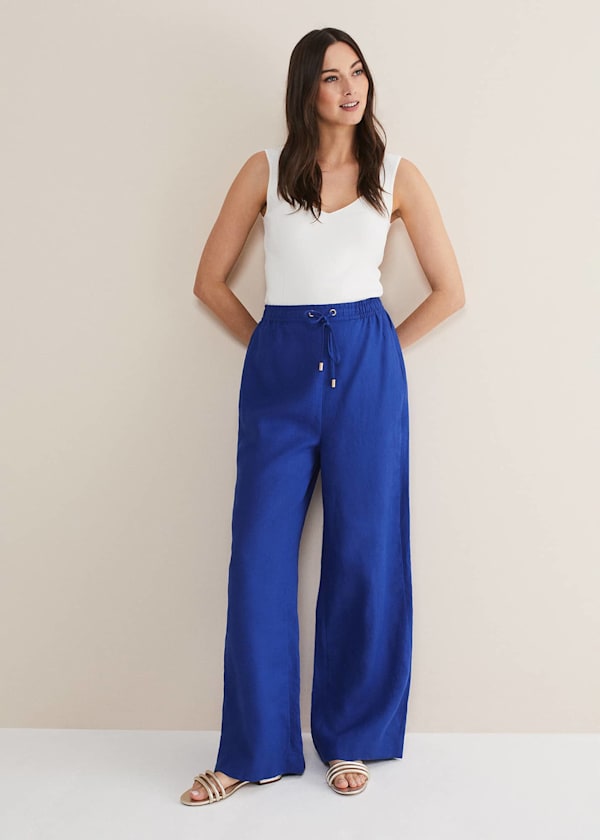 Lolita Blue Linen Wide Leg Trousers