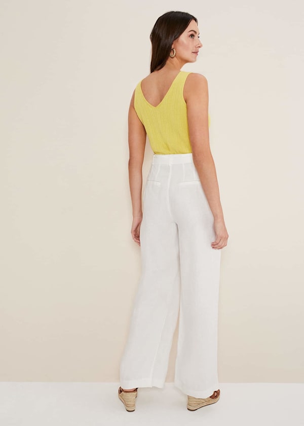 Aaliyah White Linen Wide Leg Trousers