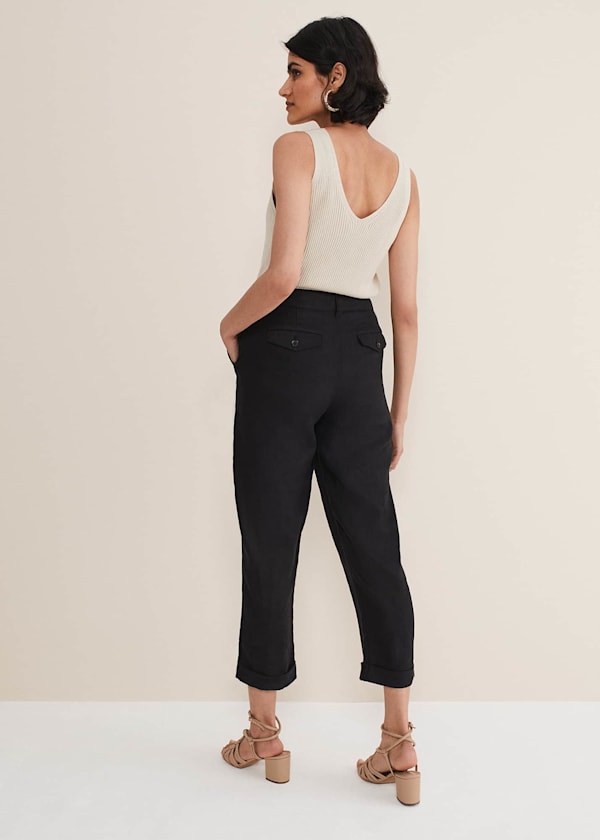 Klarra Black Linen Tapered Trousers