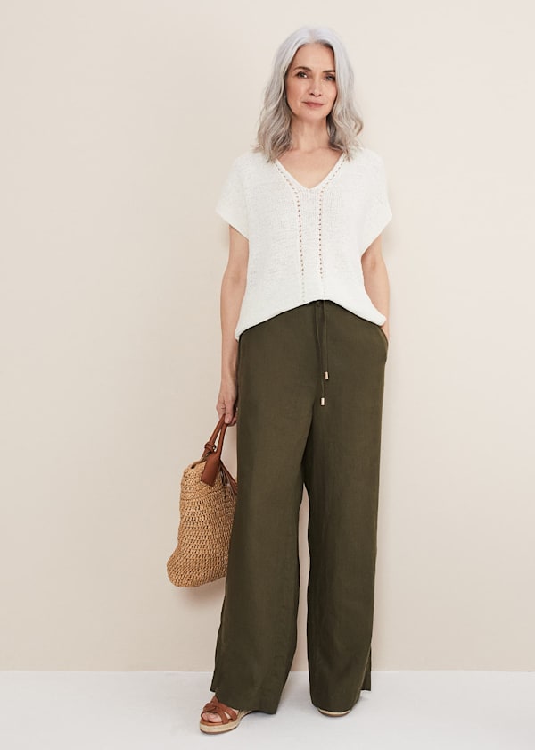 Linen Wide Trousers in Brown – KLARRA