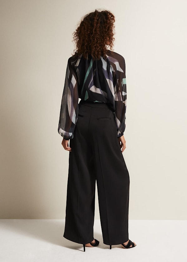 Shellina Black Satin Wide Leg Trousers