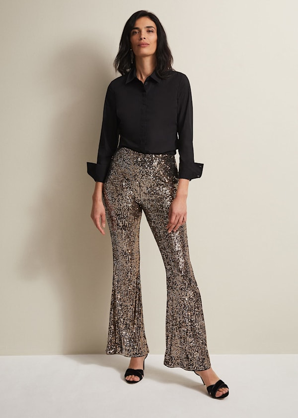 Karmia Gold Sequin Flared Trousers