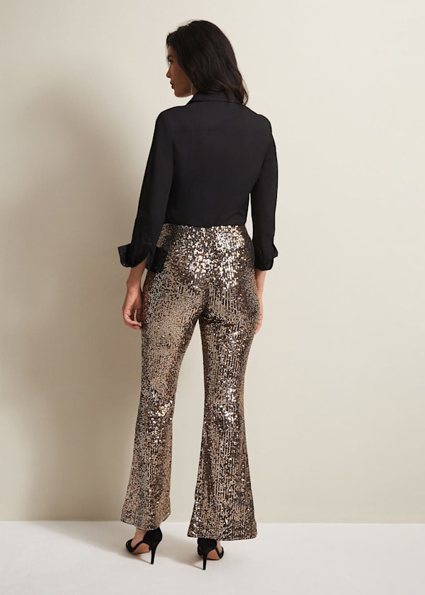 Karmia Gold Sequin Flared Trousers