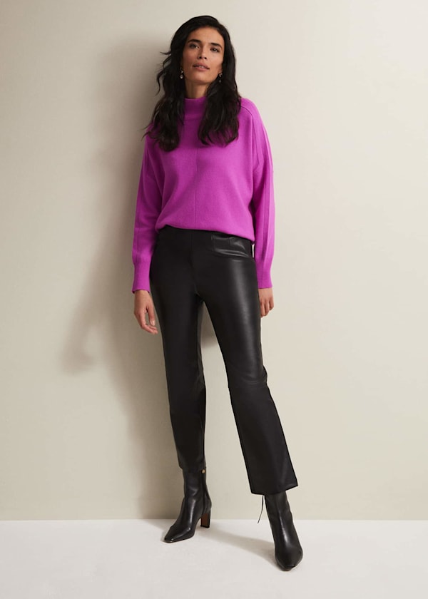 Marielle Black Faux Leather Cropped Trousers