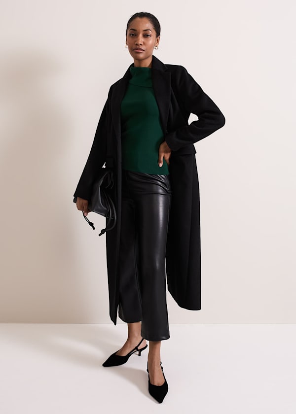 Mya Black Pu Crop Trousers