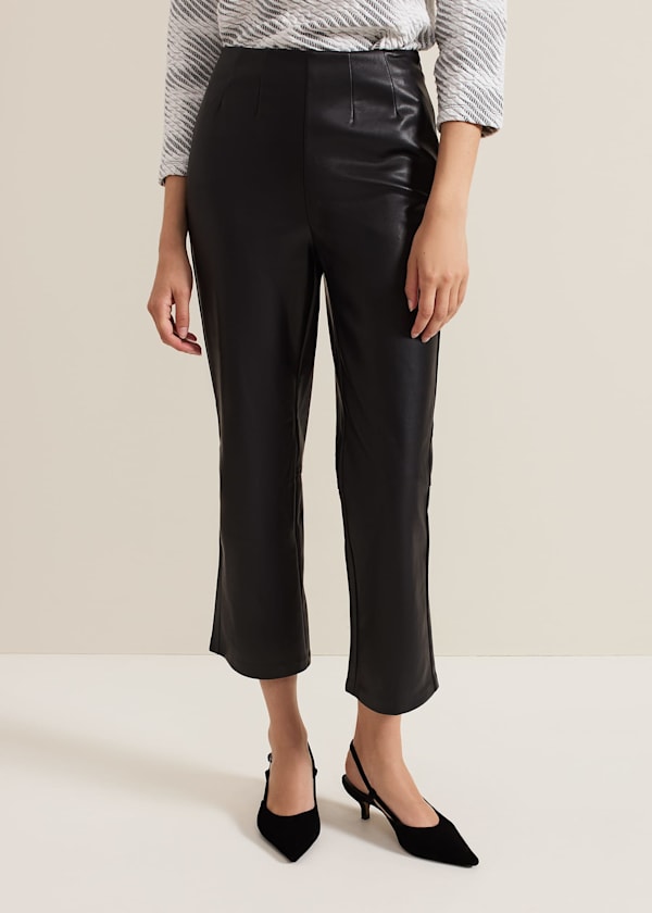 Mya Black Pu Crop Trousers