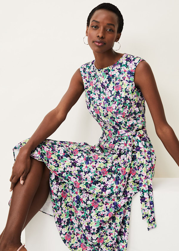 Arya Floral Frill Hem Sleeveless Midi Dress