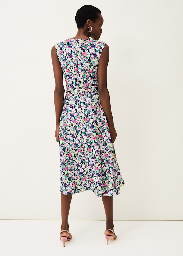 Arya Floral Frill Hem Sleeveless Midi Dress