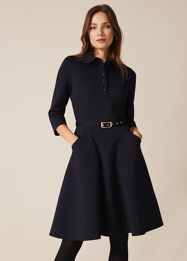 Enola Belted Ponte Shirt Dress