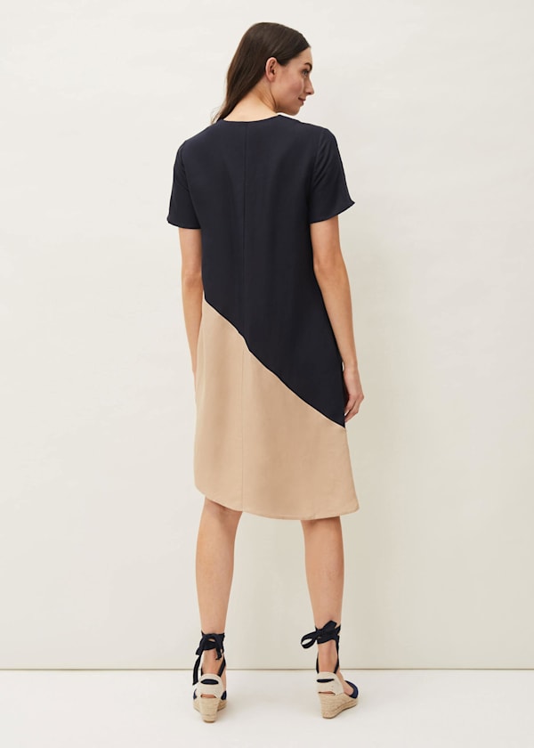 Doty Colourblock Linen-Blend Swing Dress