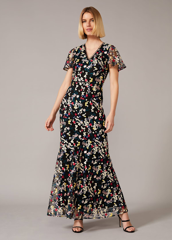 Daiva Embroidered Fishtail Dress