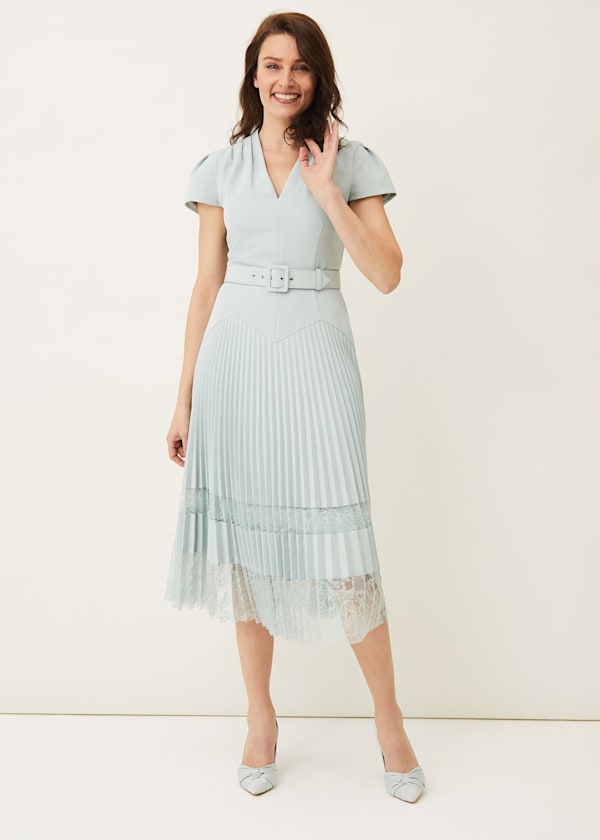 Hannah Pleated Lace Insert Dress